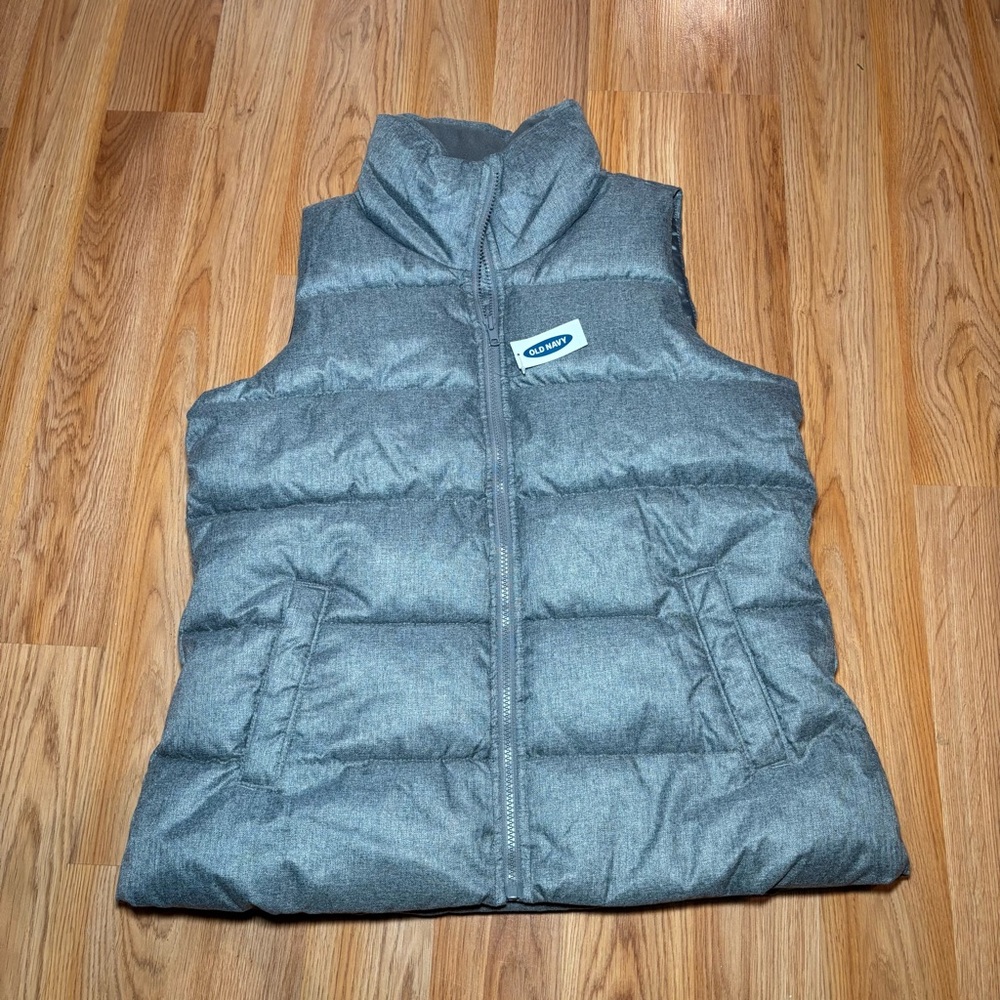 Old Navy Heather Gray Textured Puffer Vest Fleece Lined Size M